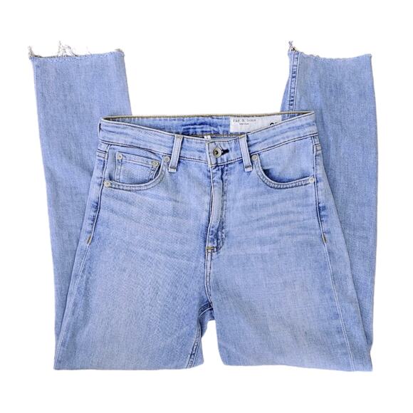 Rag & Bone Nina High-Rise Ankle Cigarette Jeans in Jade with Holes Light Wash 25 - Picture 3 of 8